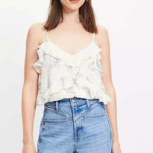 Loft Floral Ruffle Blouse - Cream and Blue Sz L